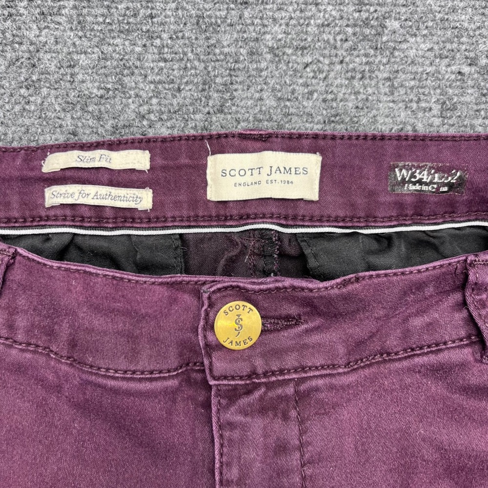 Scott James Slim Fit Chino Stretch Maroon Trousers